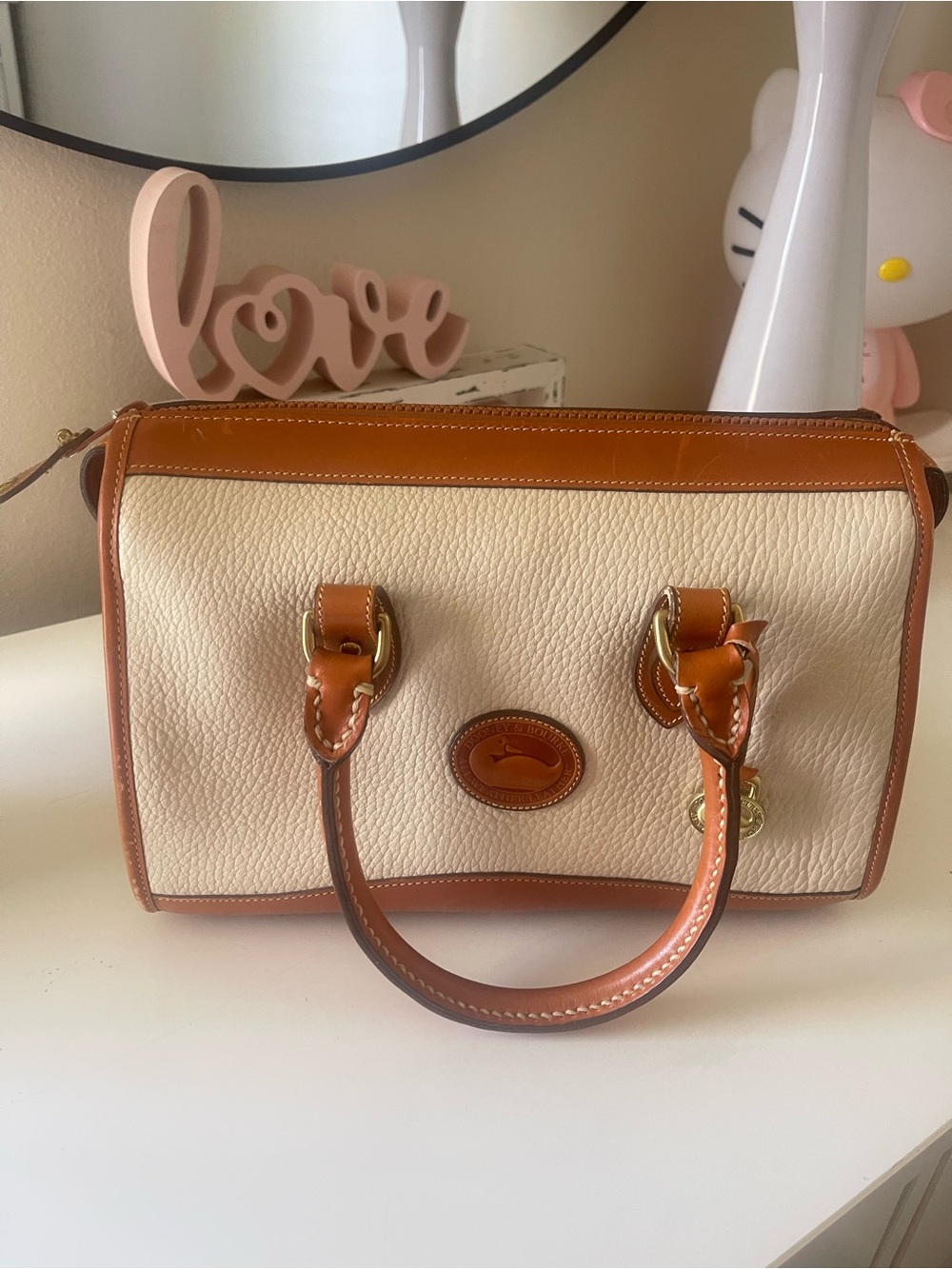 Dooney & Bourke White (Cream) and Brown Pebbled Leather Satchel